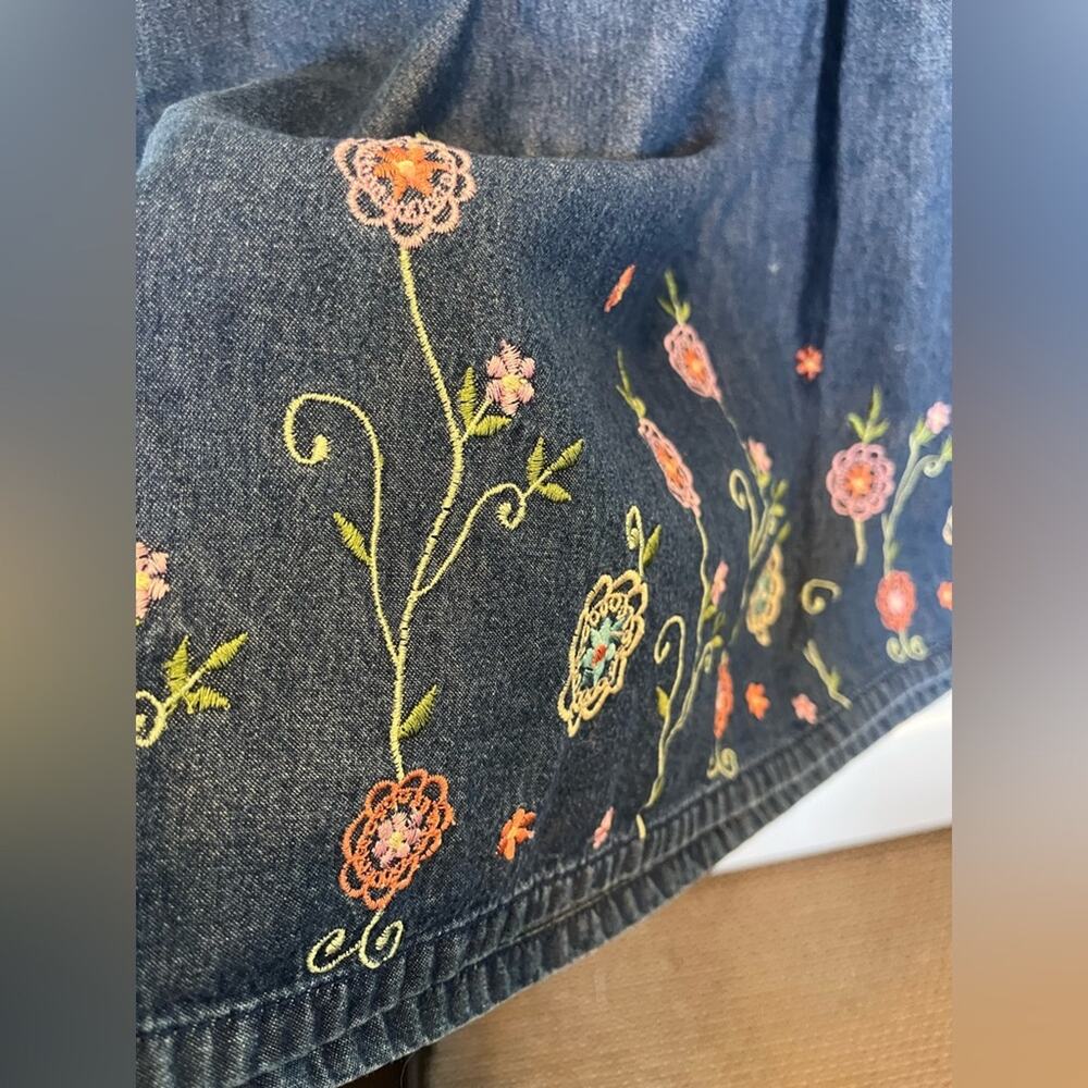 Vtg Vicki Wayne embroidered denim cottagecore peasant prairie midi dress Sz L - Picture 6 of 9